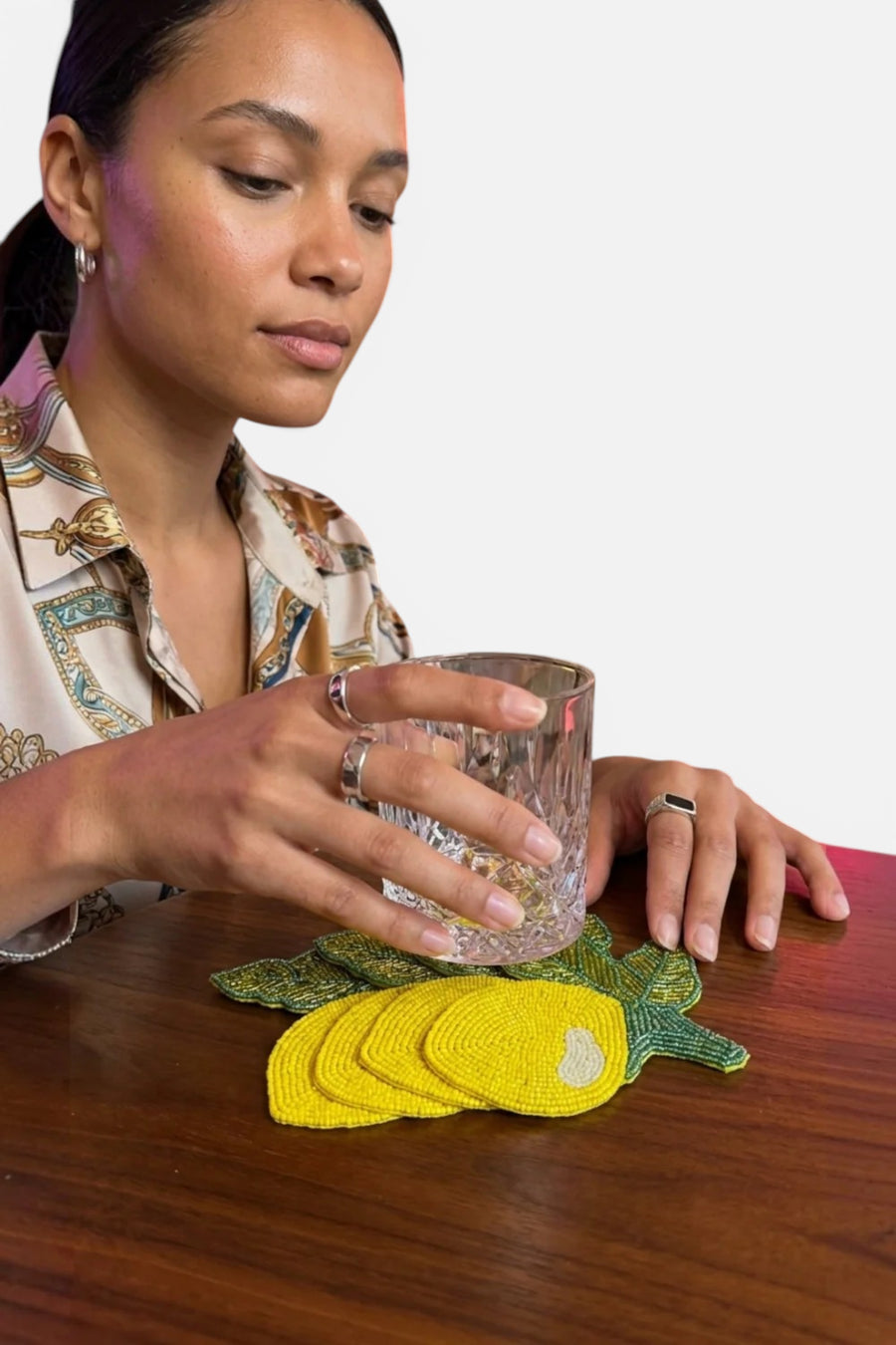 Saint Austin Company Lemon Beaded Coaster Set – back view