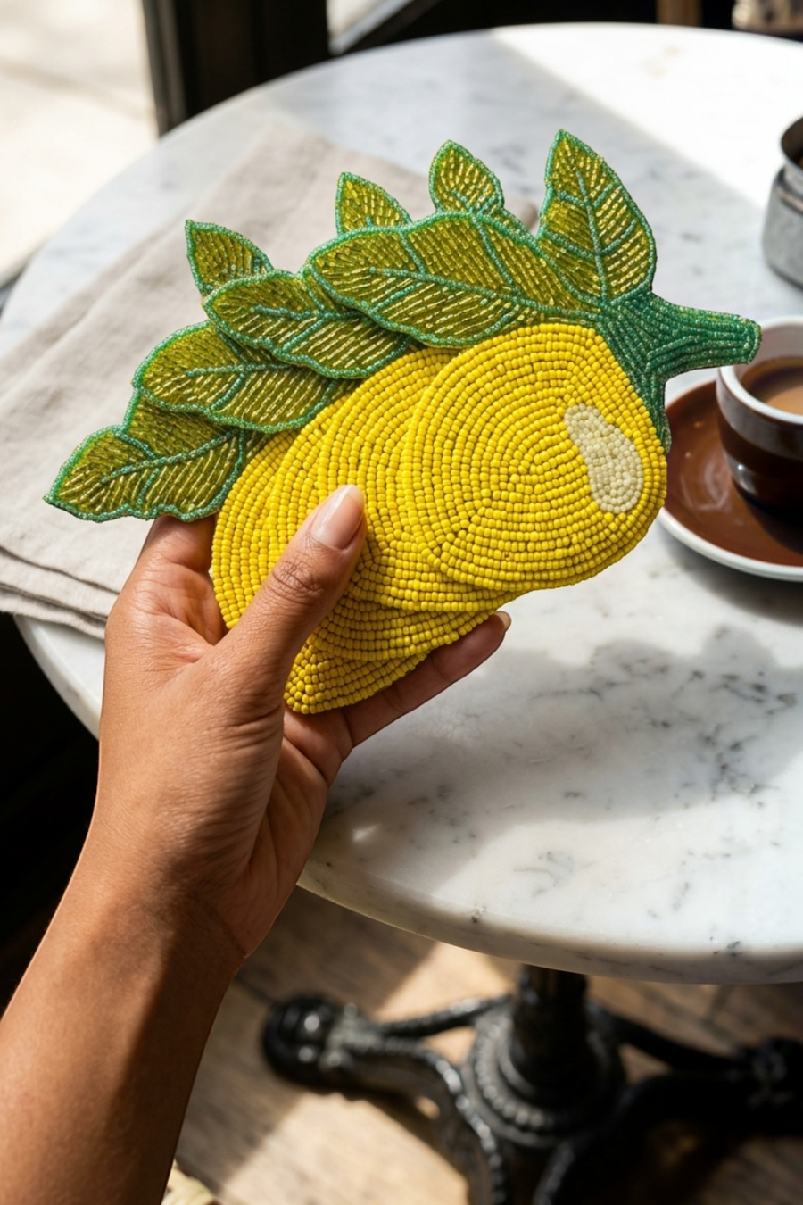 Saint Austin Company Lemon Beaded Coaster Set – side view