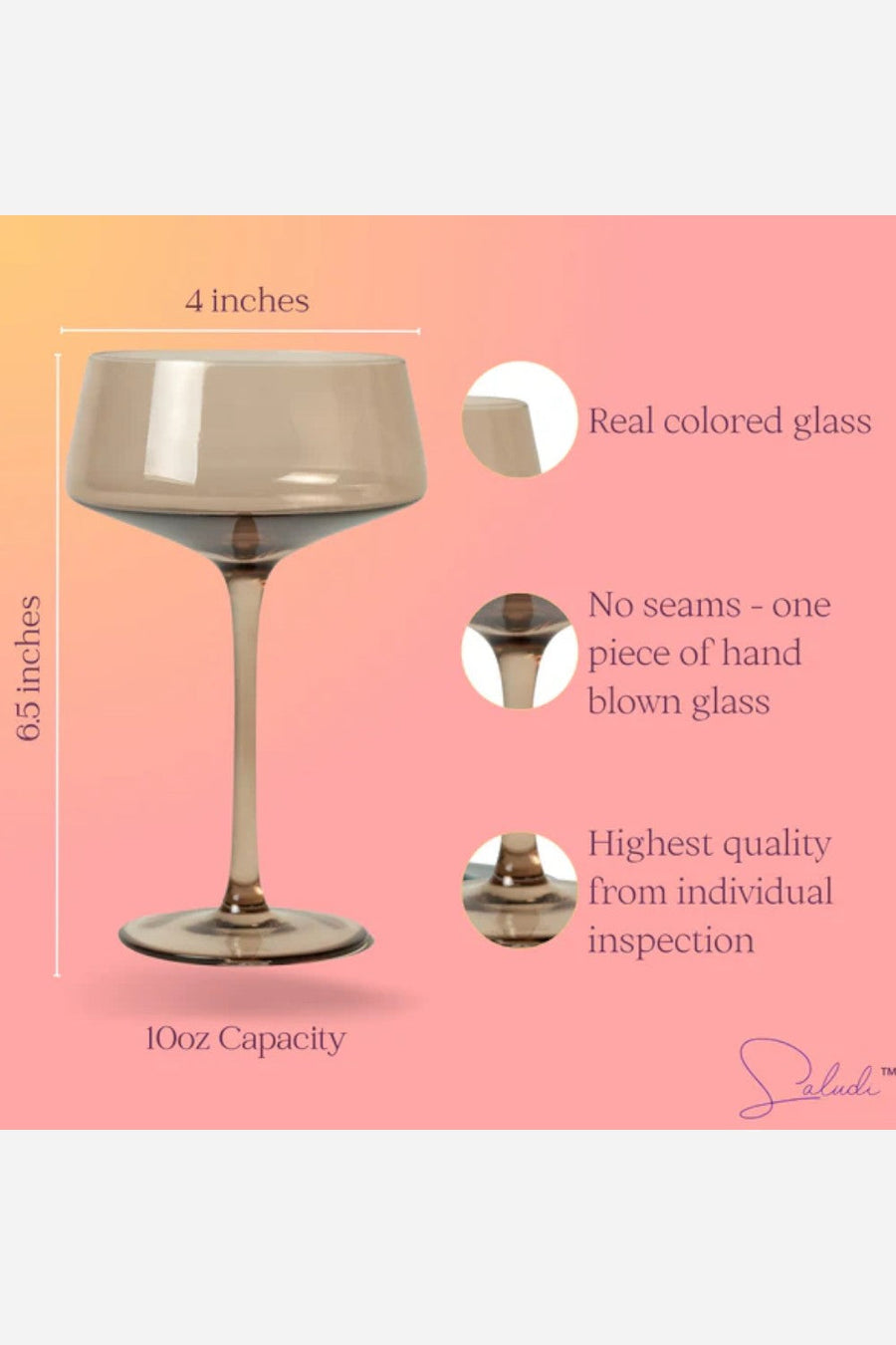 Saludi Glassware Coupe Glasses Multi-Color Set of 6 – back view