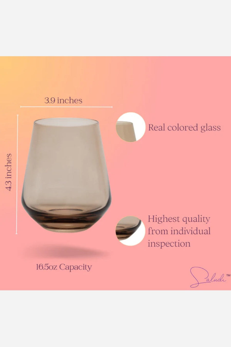 Saludi Glassware Stemless Wineglasses Multi-Color Set of 6 – detail