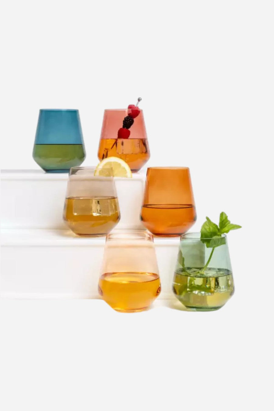 Saludi Glassware Stemless Wineglasses Multi-Color Set of 6 – front view