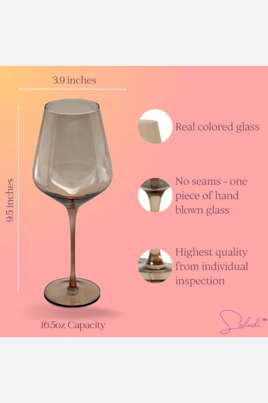 Saludi Glassware Wine Glasses Multi-Color Set of 6 – side view