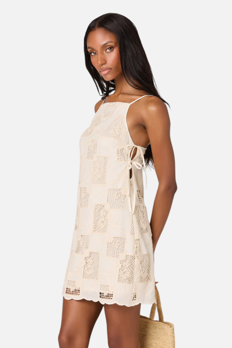 ASTR The Label Samira Embroidered Eyelet Mini Dress in Natural
