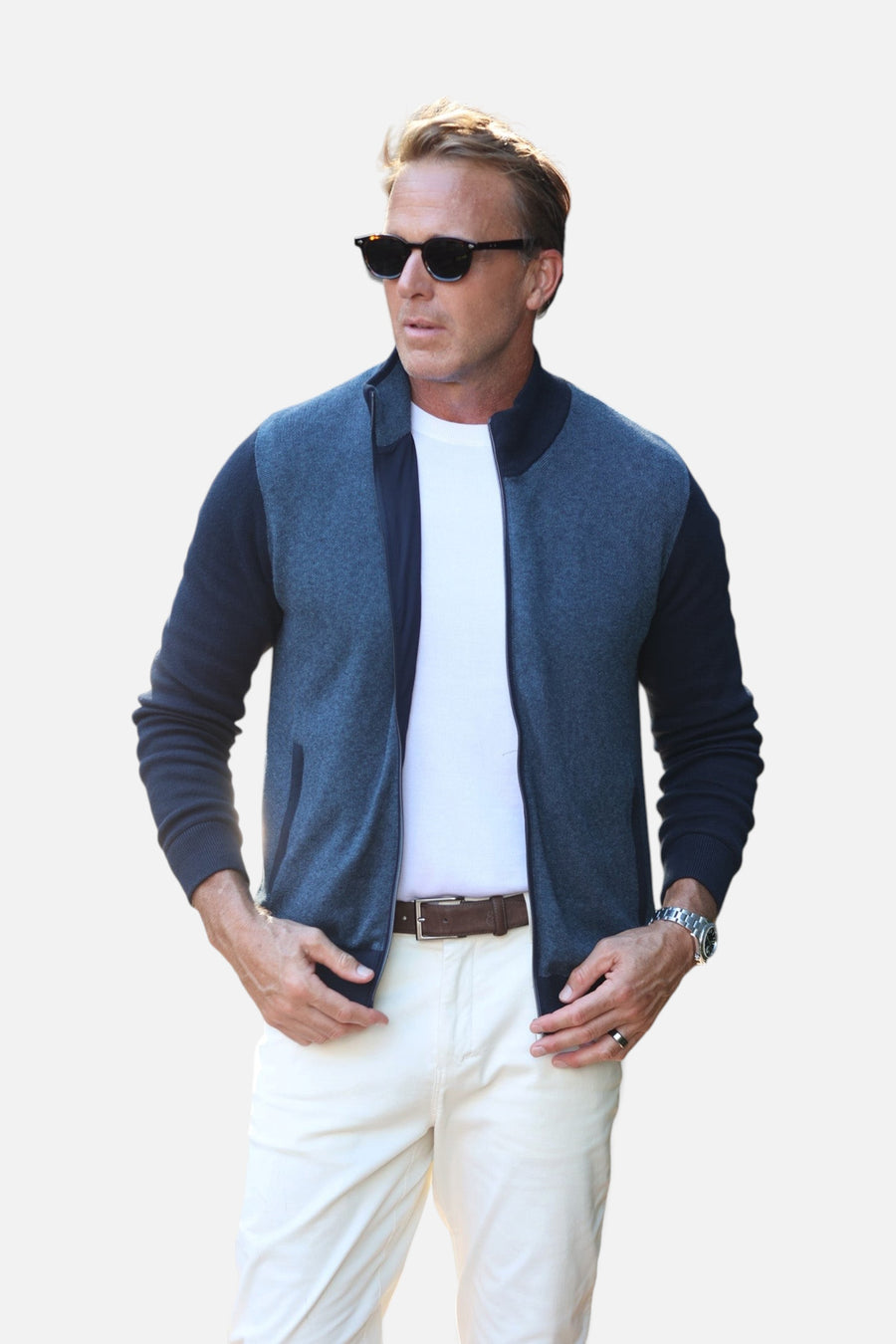 Santa Barbara Cotton Cashmere Knit Jacket in Navy – back view