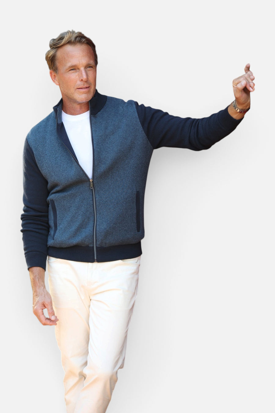 Santa Barbara Cotton Cashmere Knit Jacket in Navy – side view