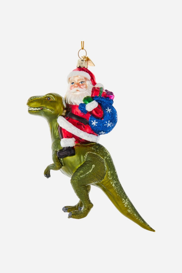 Santa On Dinosaur Ornament