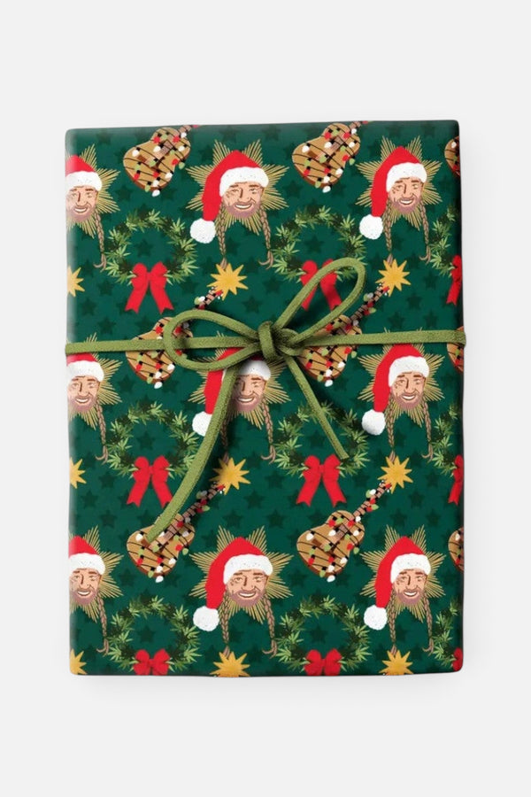 Santa Willie Nelson Wrapping Paper - Single Sheet