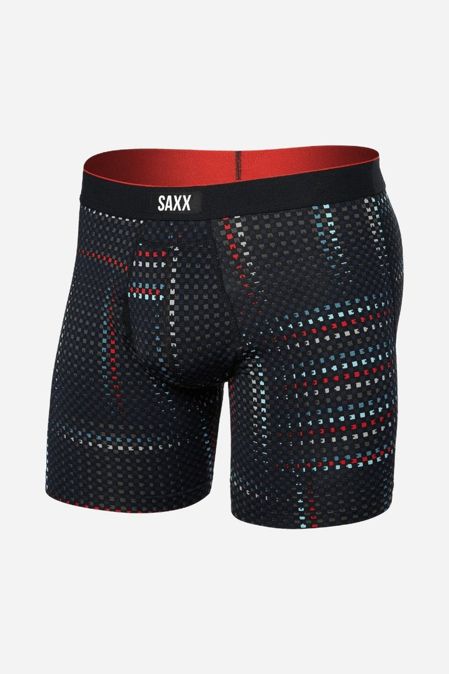 SAXX Multi-Sport Mesh Boxer Brief in Optic Grid Black – three-quarter view