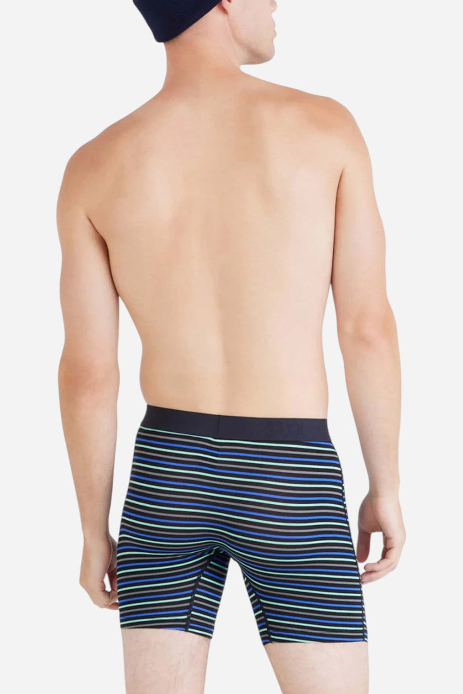 SAXX Vibe Xtra Super Soft Boxer Brief in Gent's Stripe-Sport Blue – side view