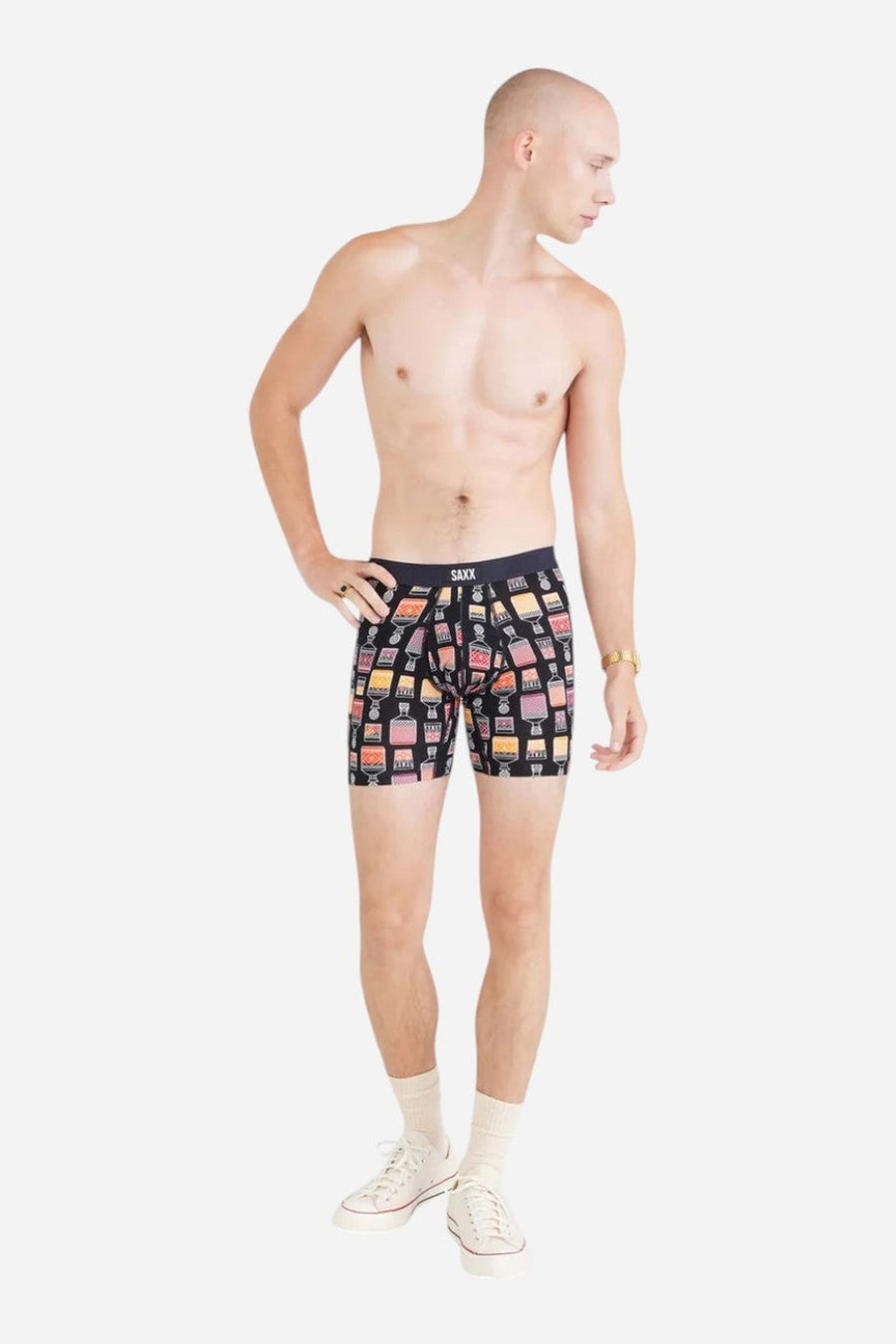 SAXX Vibe Xtra Super Soft Boxer Brief in Top Shelf-Black – on model