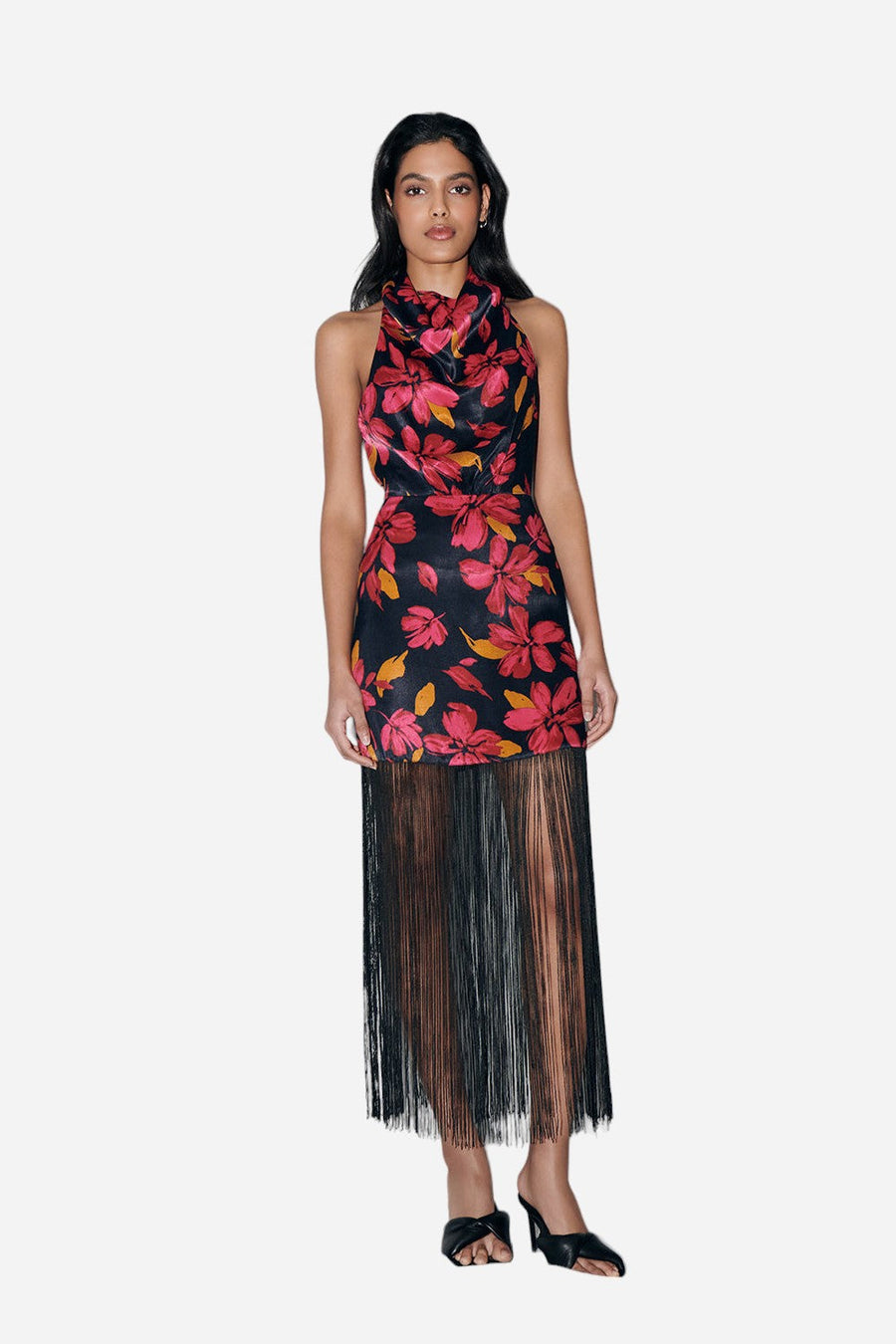 Saylor Addilynne Midi Dress in Floral Fringe – front view