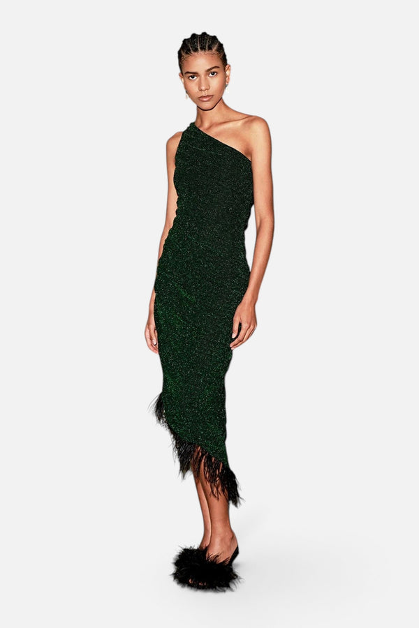 Saylor Hilaria Metallic Rib Knit + Feather Dress