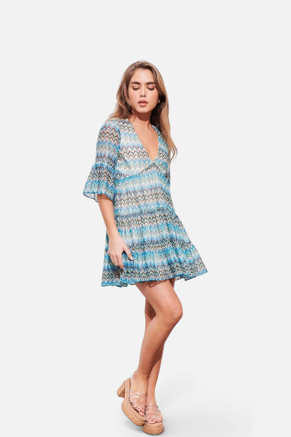 Saylor Kingsley Scallop Knit Mini Dress in Azure Blue