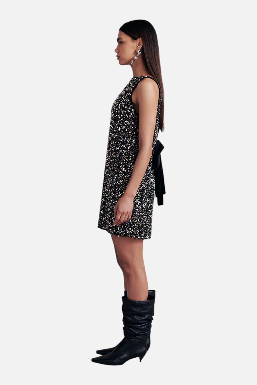 Saylor Kit Tweed Bead Sequin Mini Dress in Black – side view