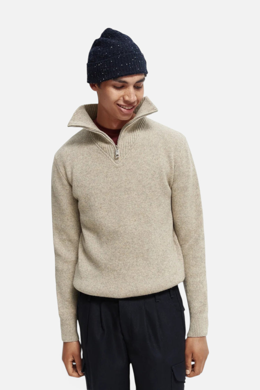 Scotch & Soda 169270 Wool-blended Half-Zip Pullover in Kit Melange – front view