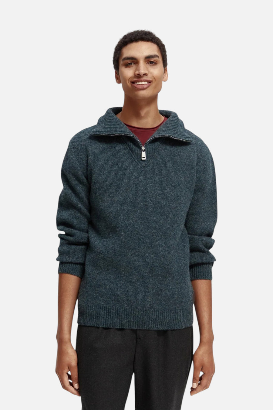 Scotch & Soda 169270 Wool-blended Half-Zip Pullover in Steel Melange – front view