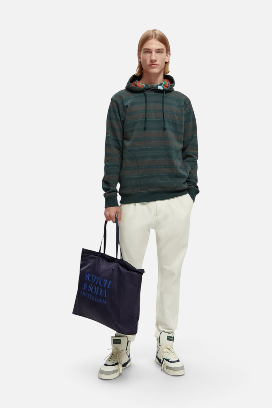 Scotch & Soda 169470 Striped Contrast-Lined Hoodie 02 – front view