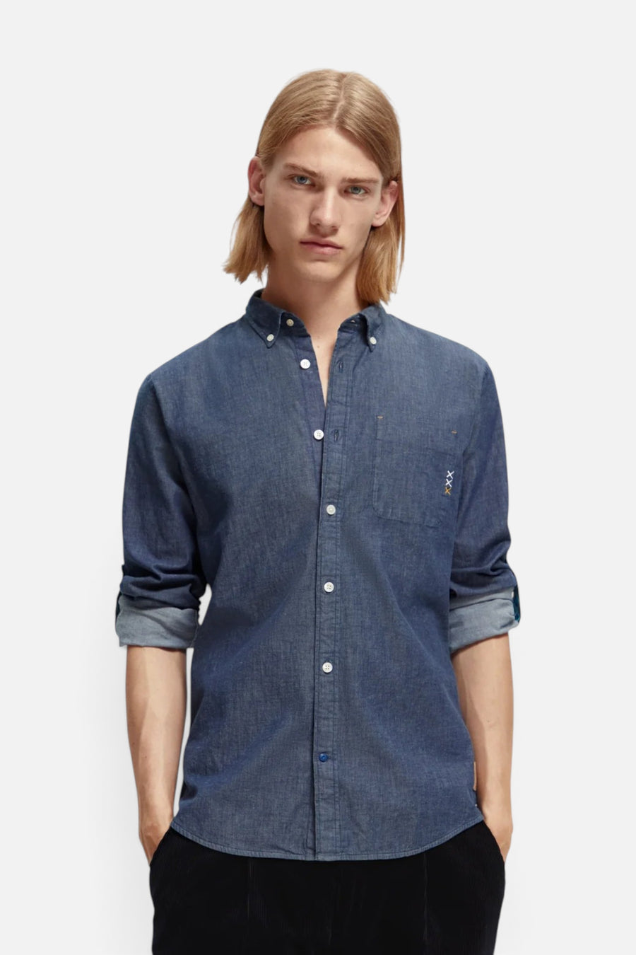 Scotch & Soda Indigo Stretch Chambray Shirt – front view