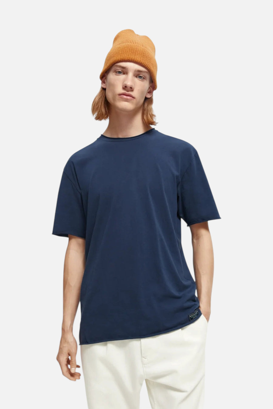 Scotch & Soda Raw Edge Jersey Tee, Navy – front view
