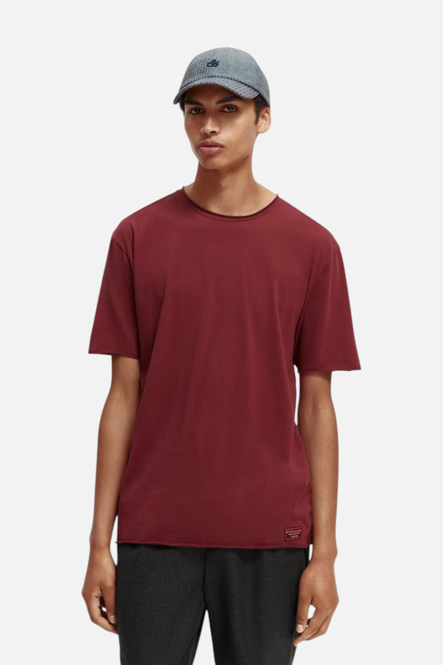 Scotch & Soda Raw Edge Jersey Tee, Red – front view