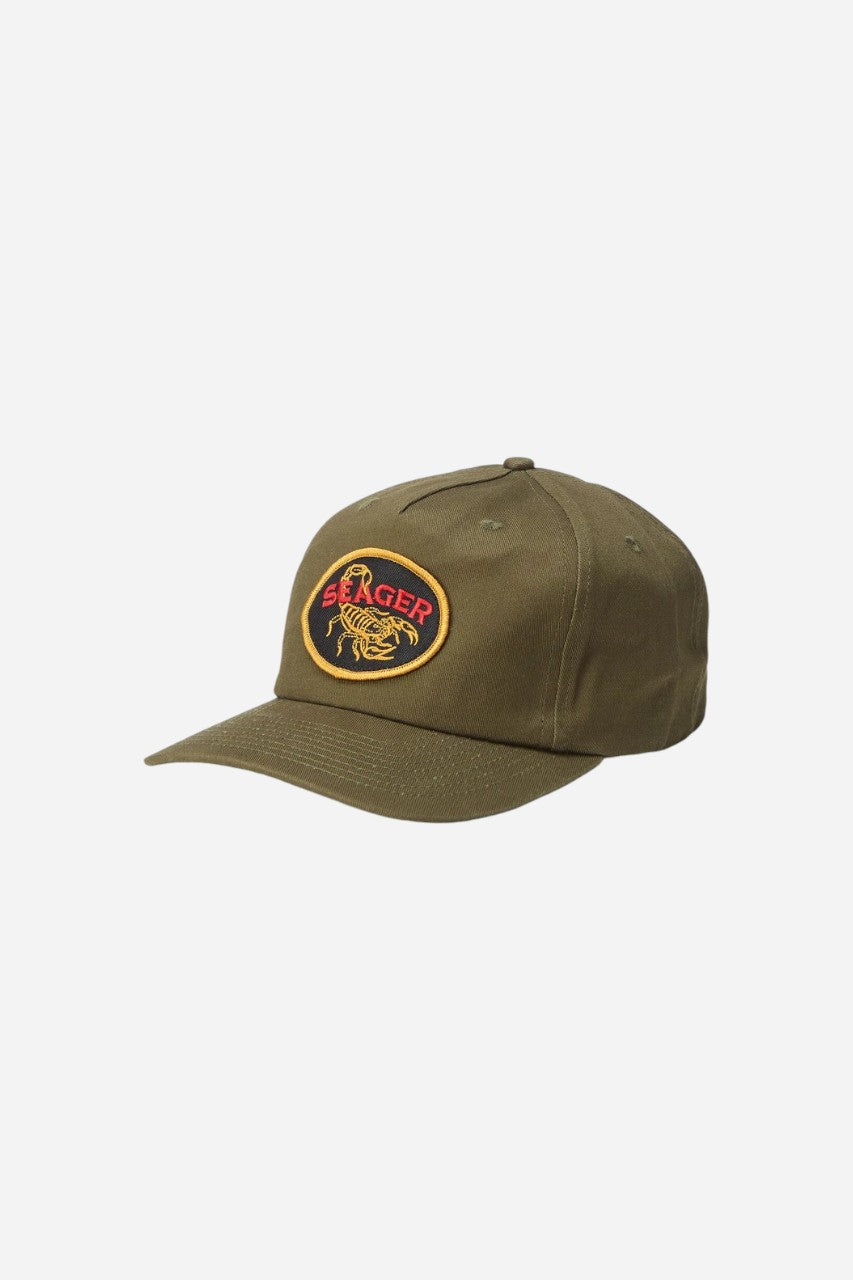 Seager Fat Tail Snapback Hat in Dark Green – front view