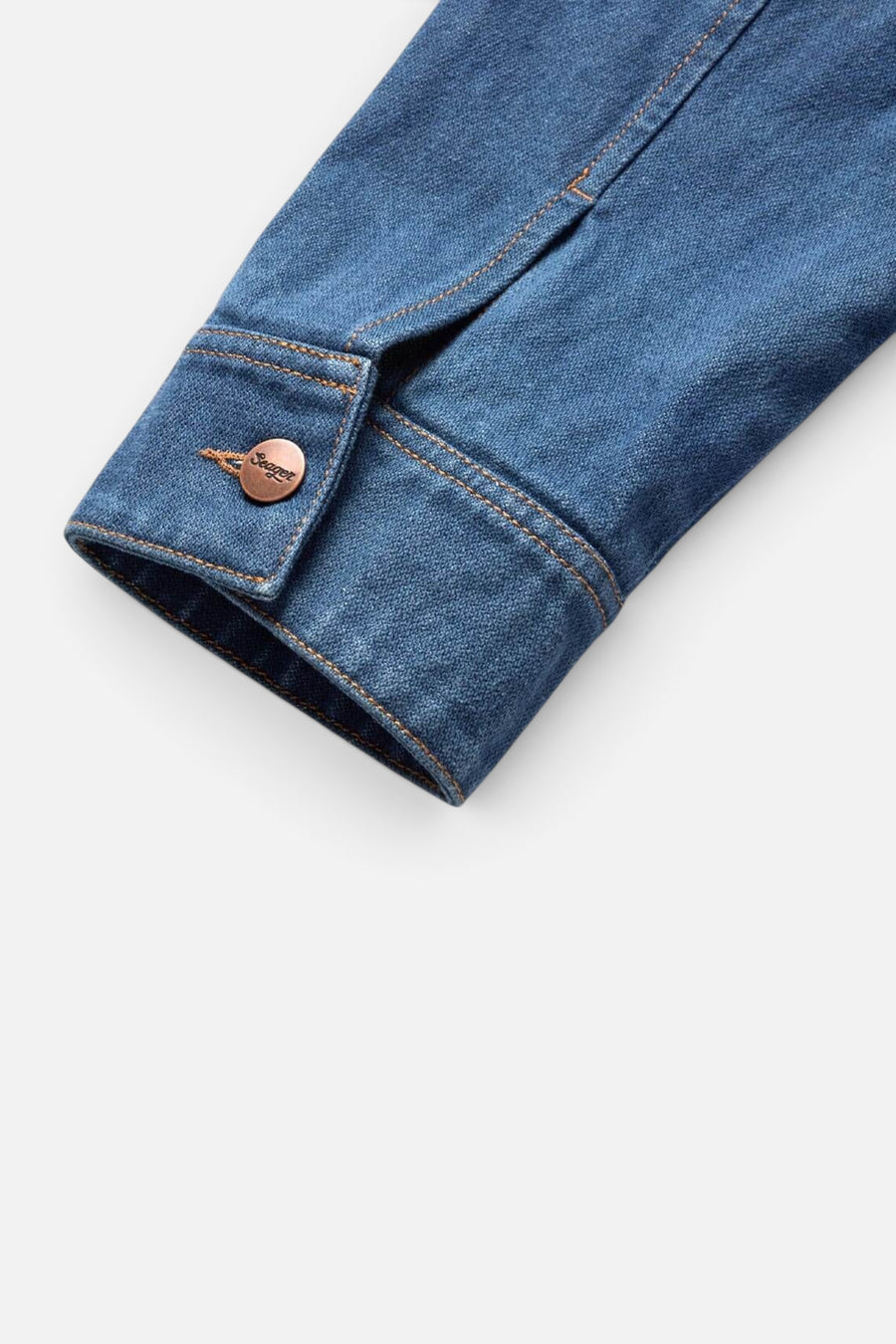 Seager Freewheelin' Denim Jacket in Rinsed Indigo – detail