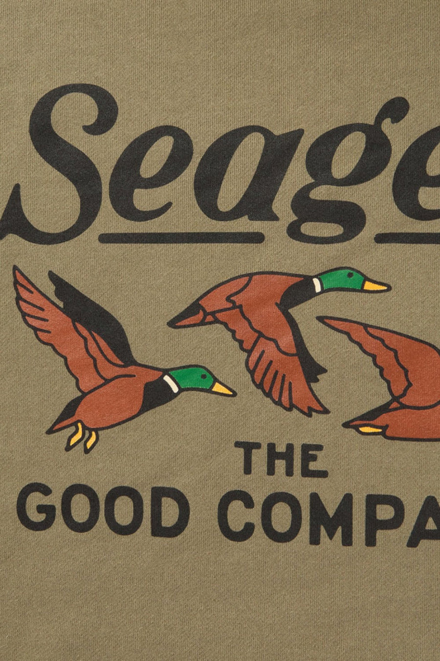 Seager Good Company Heavy-Weight Hoodie in Olive – detail