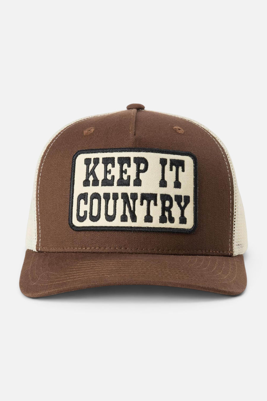 Seager Keep It Country Trucker Hat in Brown/Cream – front view