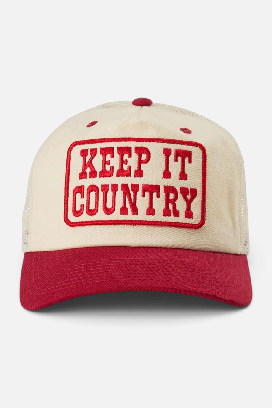 Seager Keep It Country Trucker Hat in Cream/Red – front view