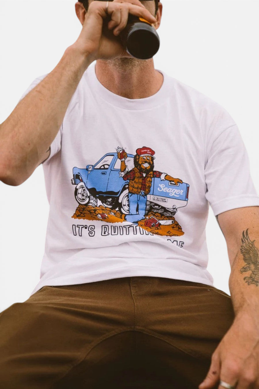 Seager Quittin' Time Heavyweight Tee in White – detail
