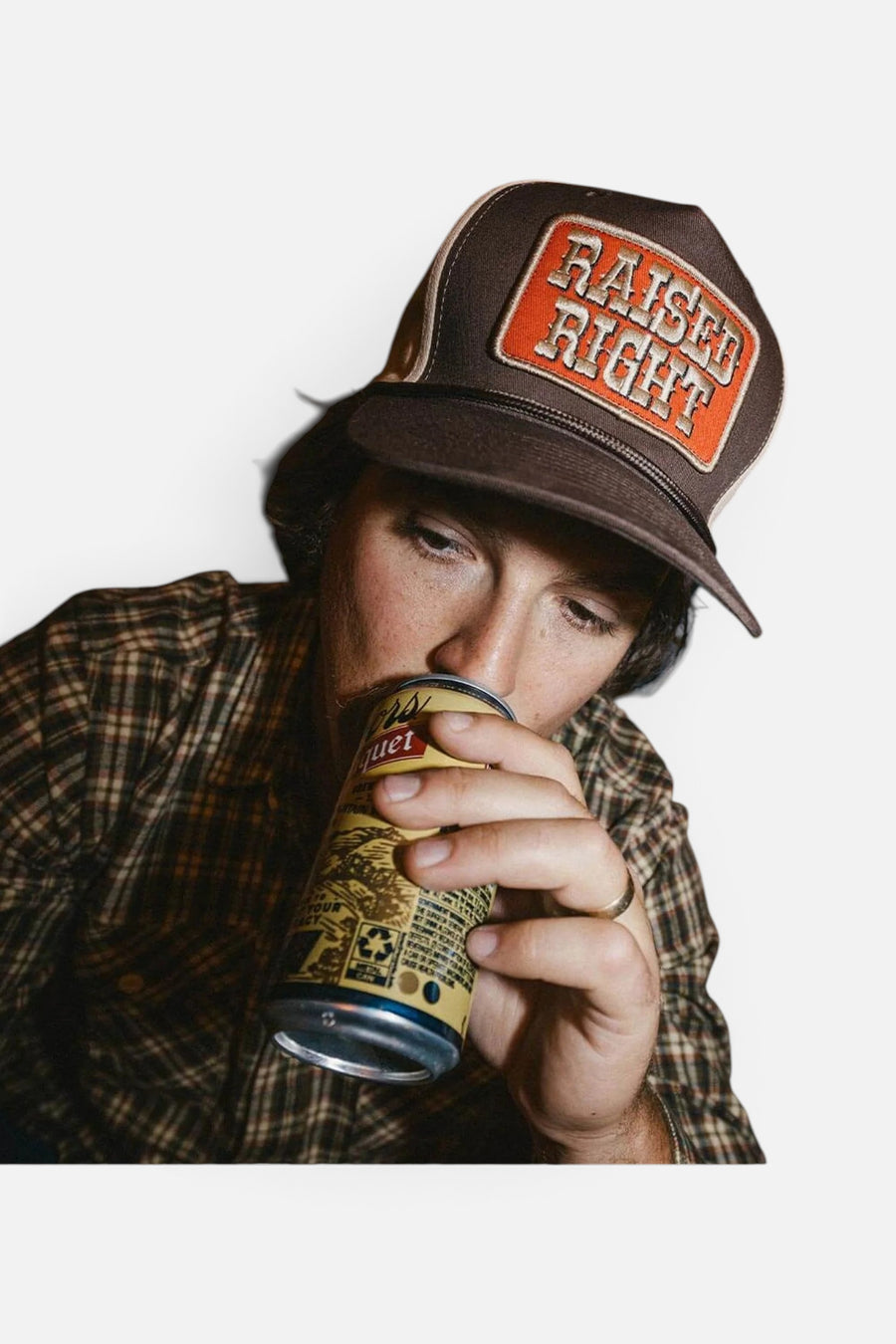 Seager Raised Right Trucker Hat in Brown – detail