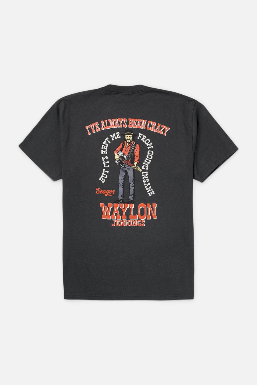 Seager Waylon Jennings Always Been Crazy Tee in Vintage Black – back view