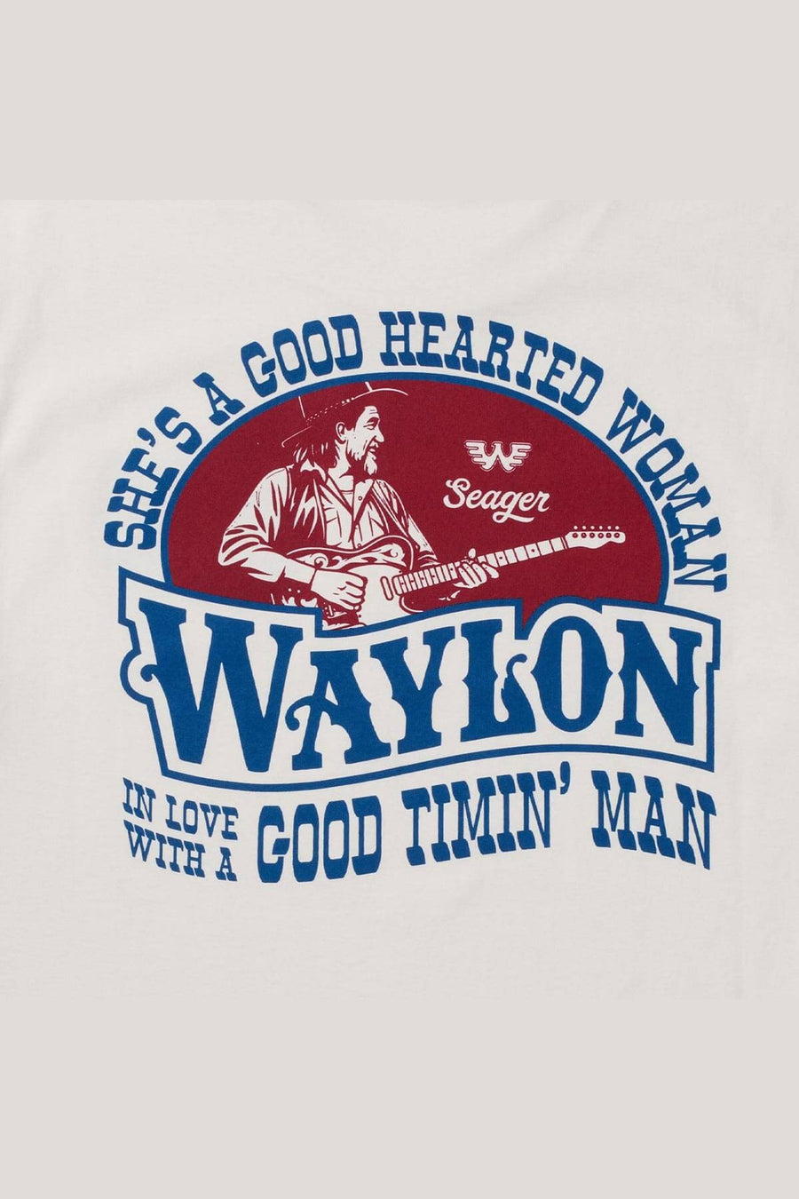 Seager Waylon Jennings Good Hearted Woman Tee in Vintage White – back print detail
