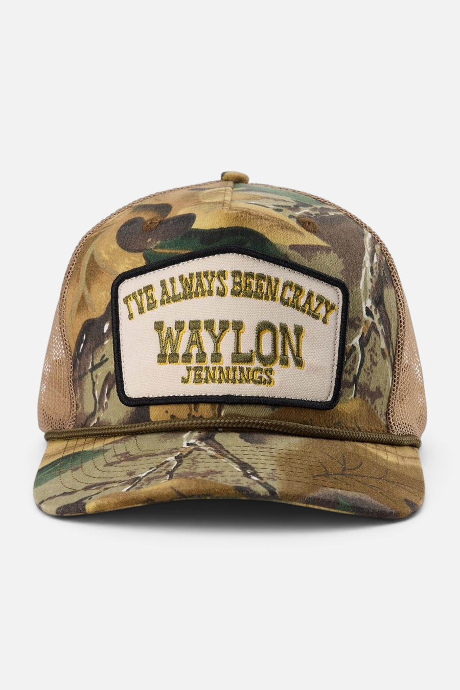 Seager x Waylon Jennings Always Been Crazy Trucker Hat in Camo – front view