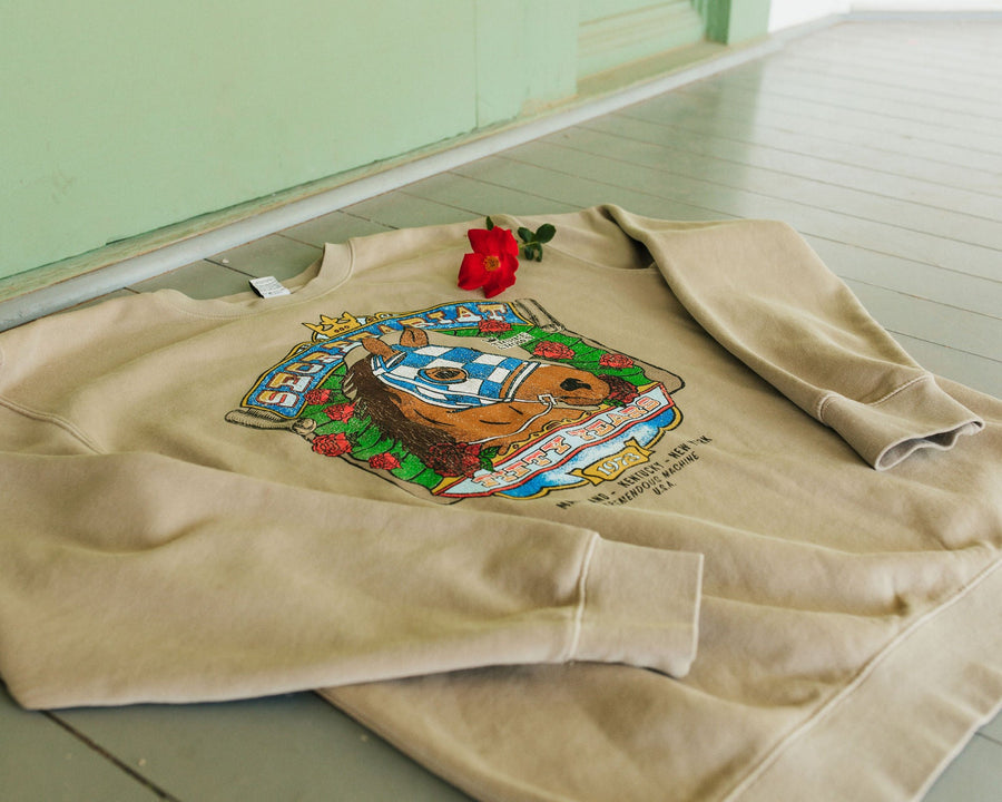 Secretariat Grateful Red Crewneck in Sandtrack – detail