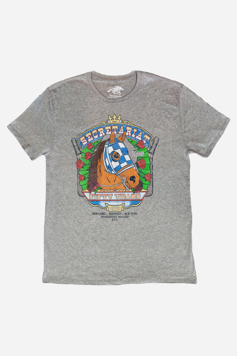 Secretariat Grateful Red Short Sleeve Tee in Heather Grey – front view