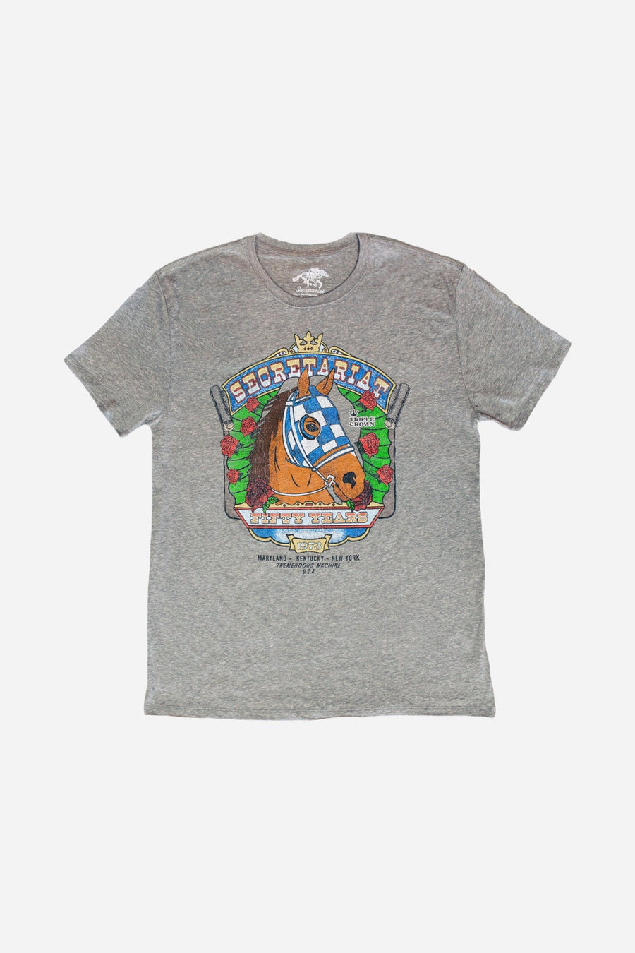 Secretariat Grateful Red Short Sleeve Tee in Heather Grey – side view