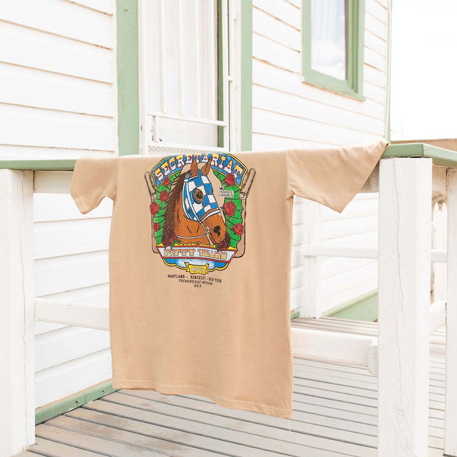 Secretariat Grateful Red Short Sleeve Tee in Sandtrack – back view