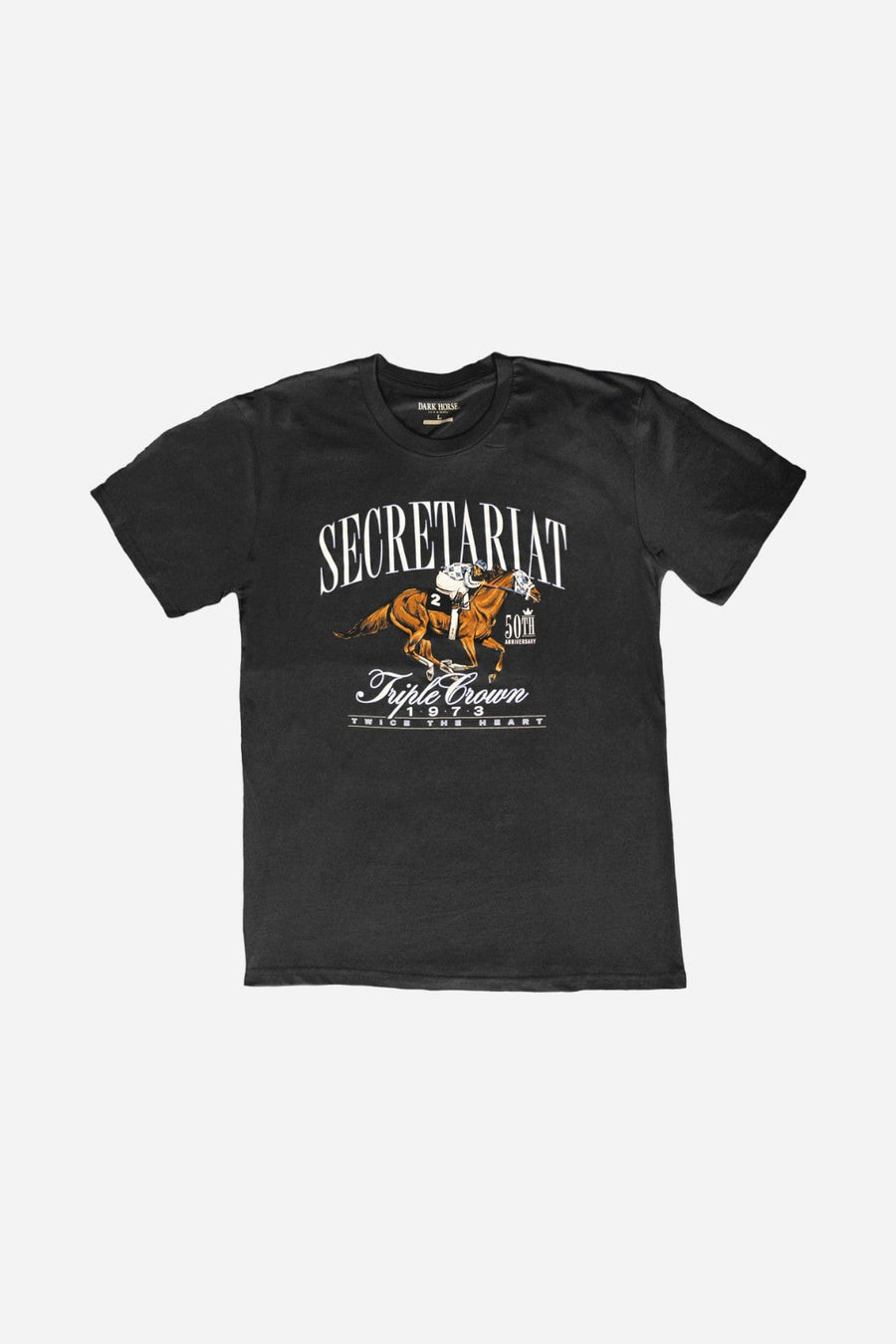 Secretariat Perfect Script Short Sleeve Tee in Dark Coal – side view