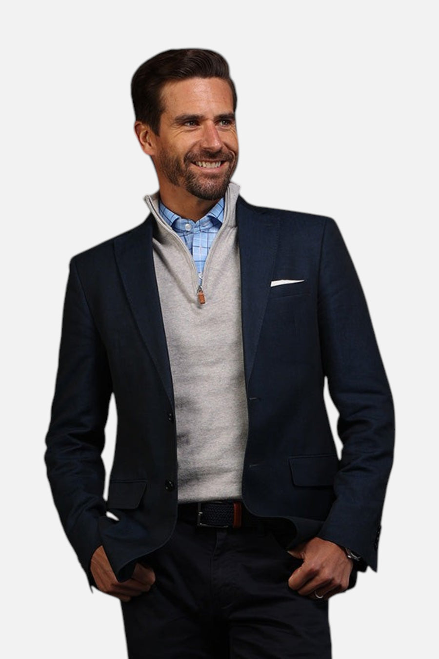 Semi-Spread Collar Polo in Pienza Blue Windowpane – flat lay
