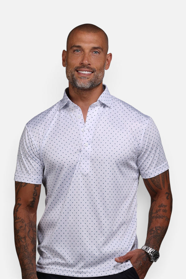 Collars & Co Semi-Spread Collar Polo in White Pebble Beach 5 Diamond