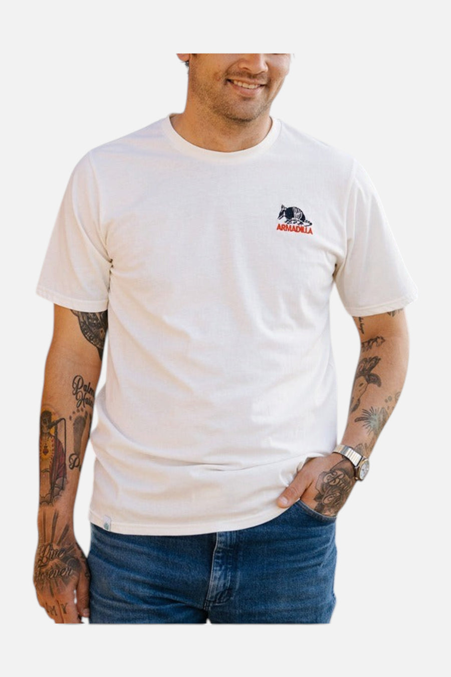 Sendero Provisions Armadilla T-Shirt in Vintage White – detail
