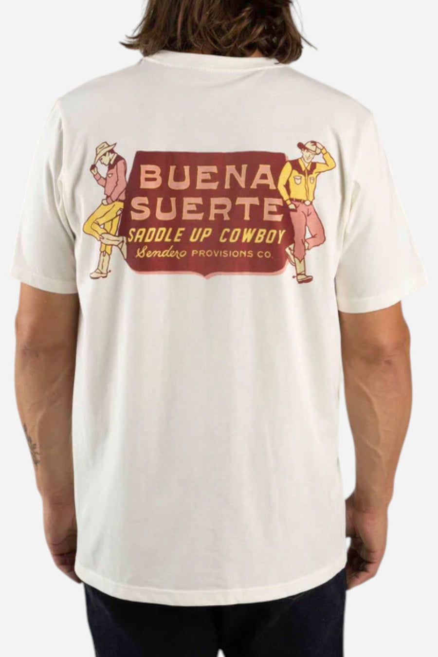 Sendero Provisions Buena Suerte T-Shirt in Vintage White – side view