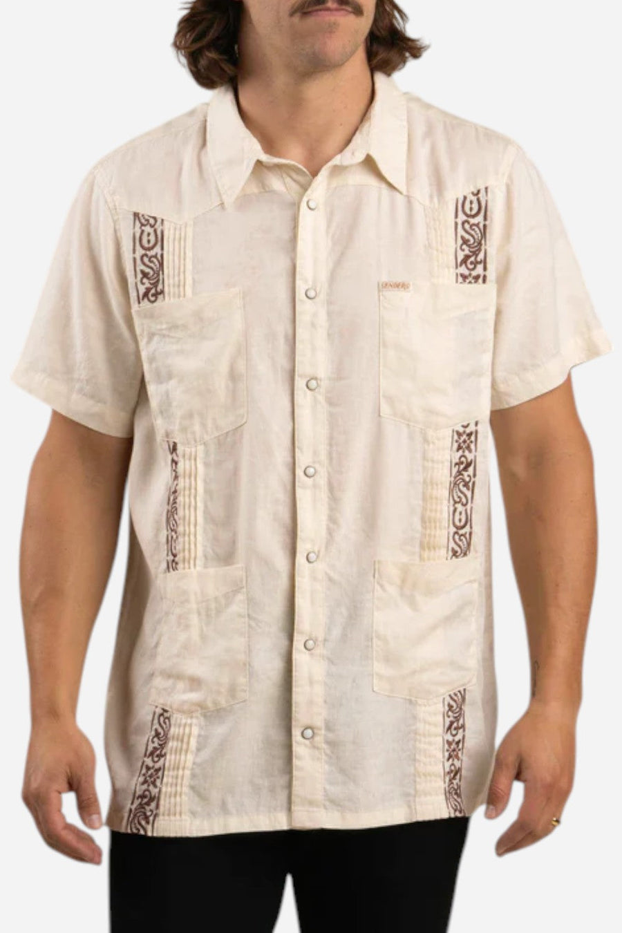 Sendero Provisions Caballero Guayabera in Vintage White – detail