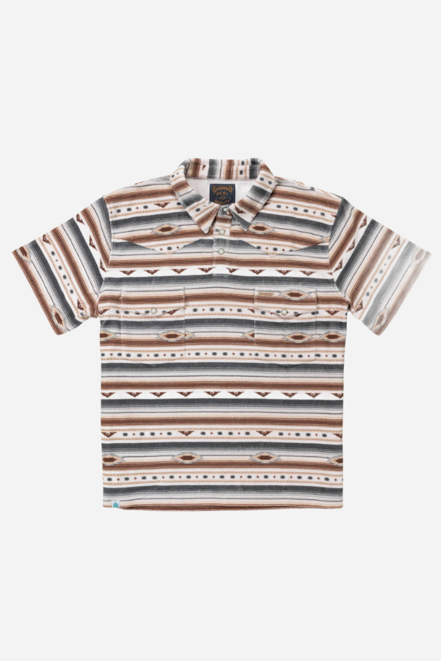 Sendero Provisions Cantina Terry Men's Polo in Gray Tan Southwest – front view