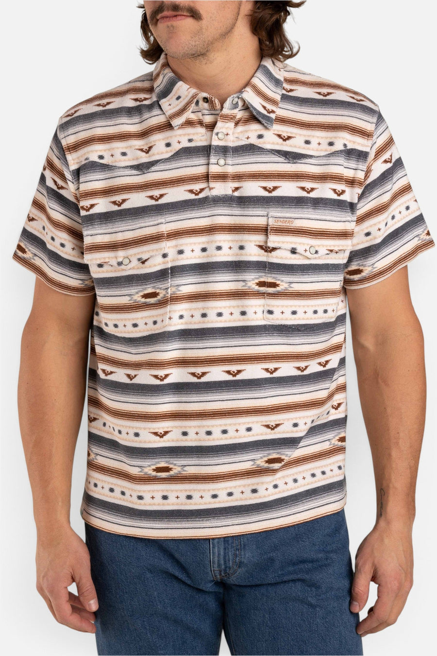 Sendero Provisions Cantina Terry Men's Polo in Gray Tan Southwest – side view