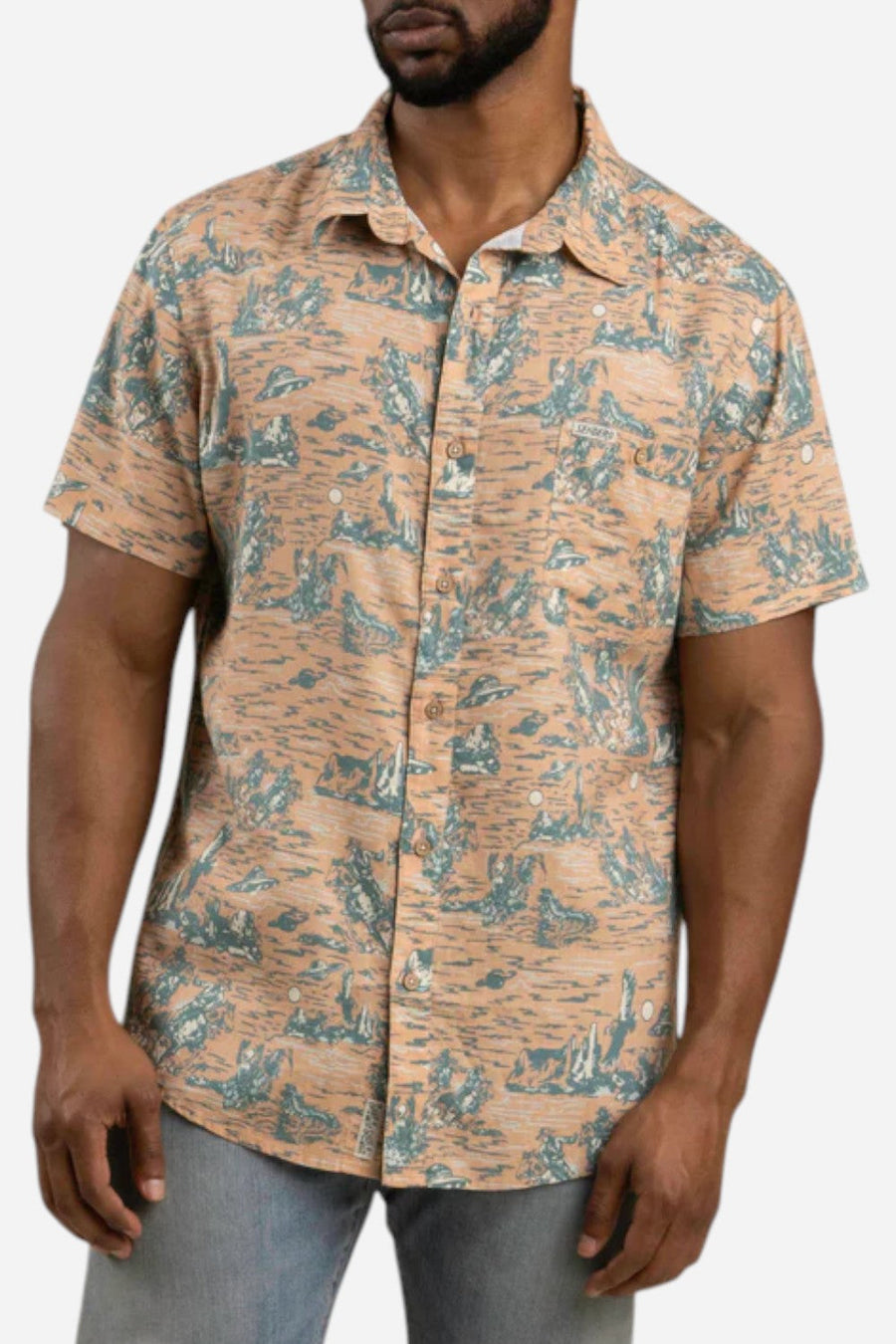 Sendero Provisions City Slicker Short Sleeve in Desert Abduction - Coral – detail