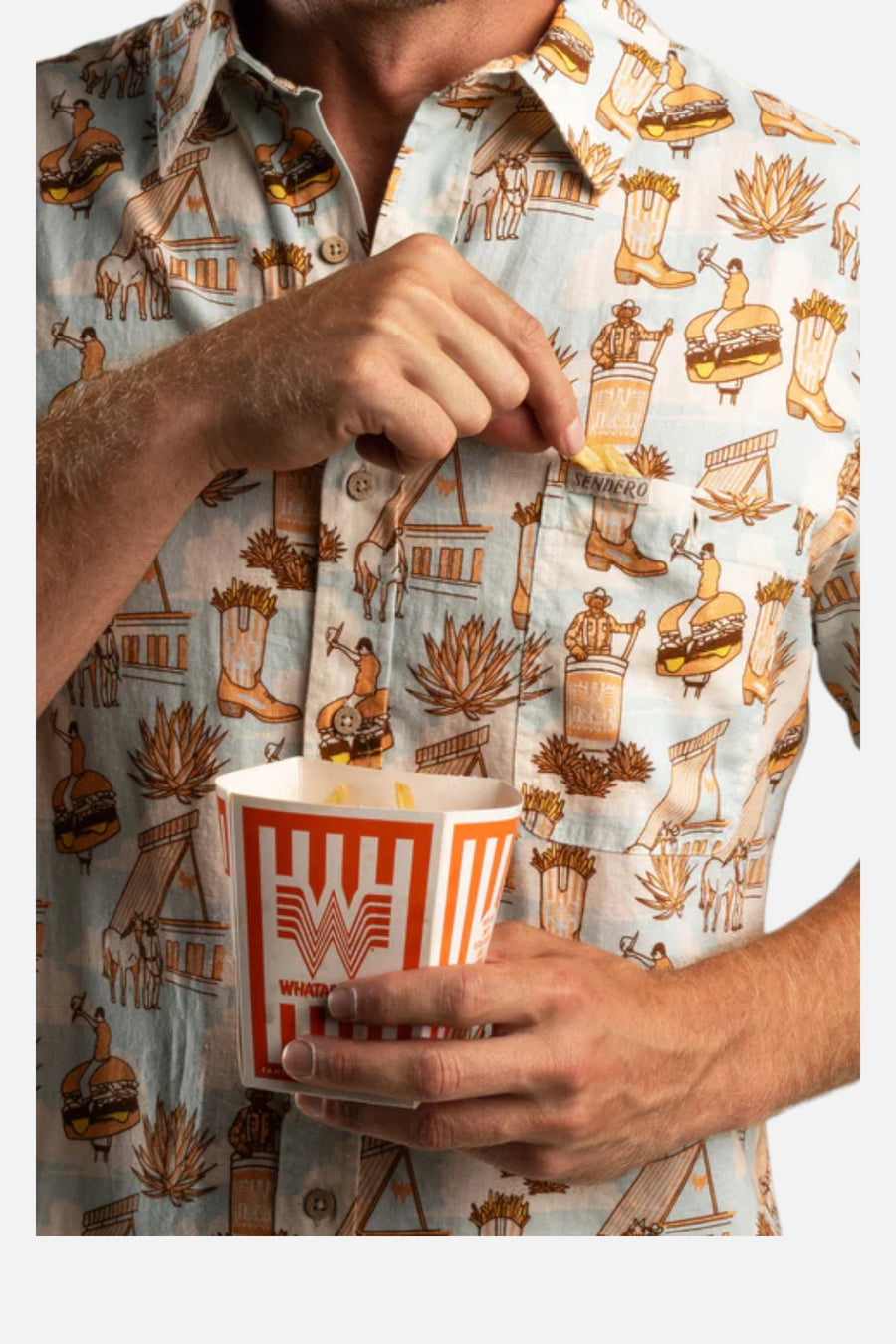 Sendero Provisions Co. Whataburger x Sendero City Slicker Cowboy Drive Thru Short Sleeve Shirt – detail