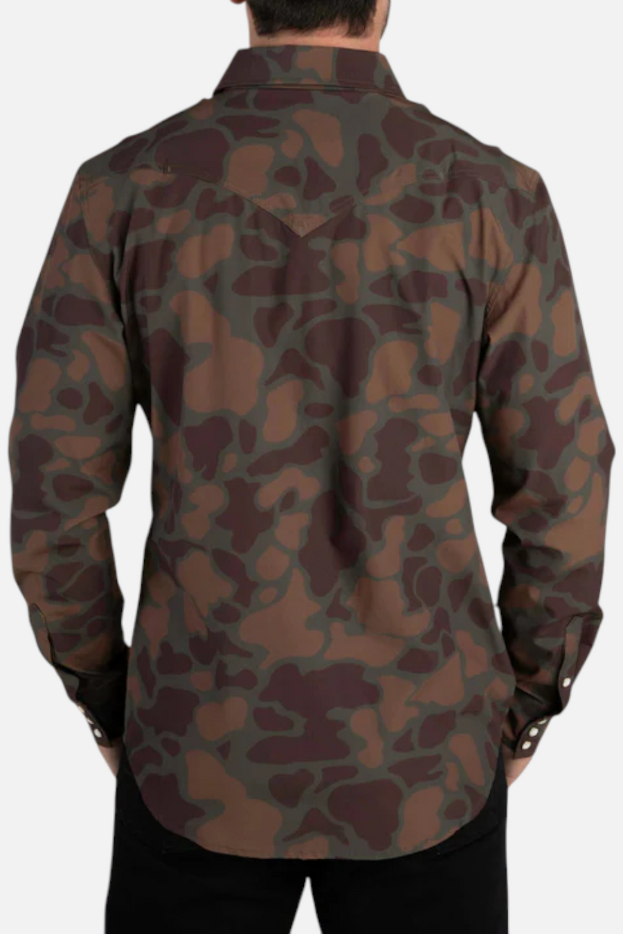 Sendero Provisions Confluence Tech Shirt in Forest Camo – back view