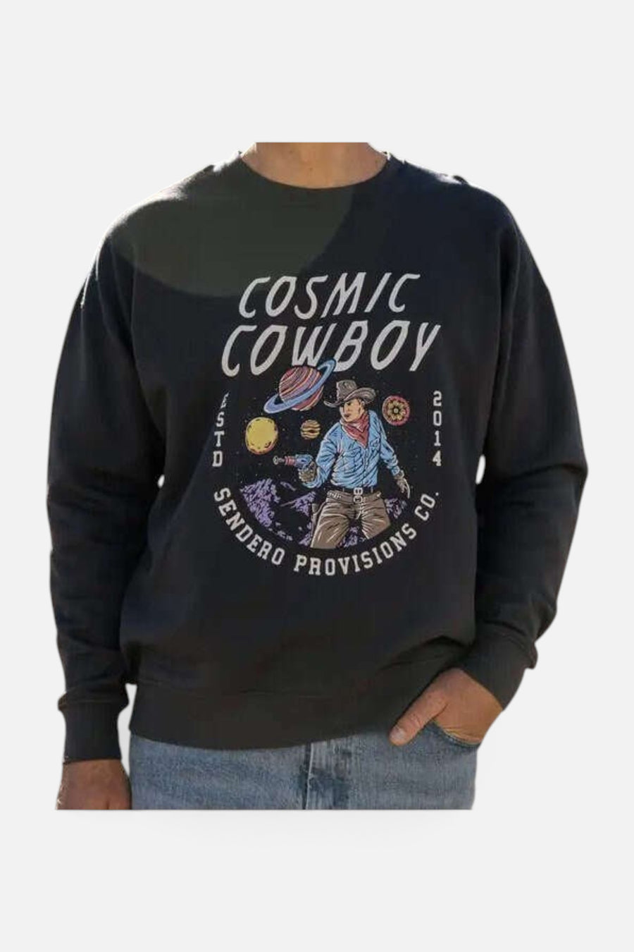 Sendero Provisions Cosmic Cowboy Sweatshirt in Charcoal – side view